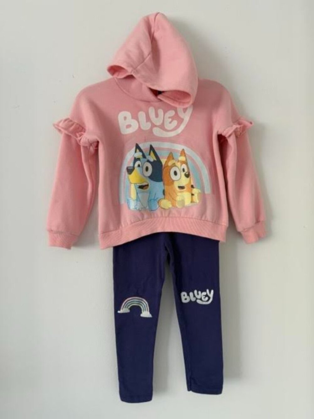 Bluey Bingo Girls 5T Fleece Hoodie & Leggings Set Pink/Purple